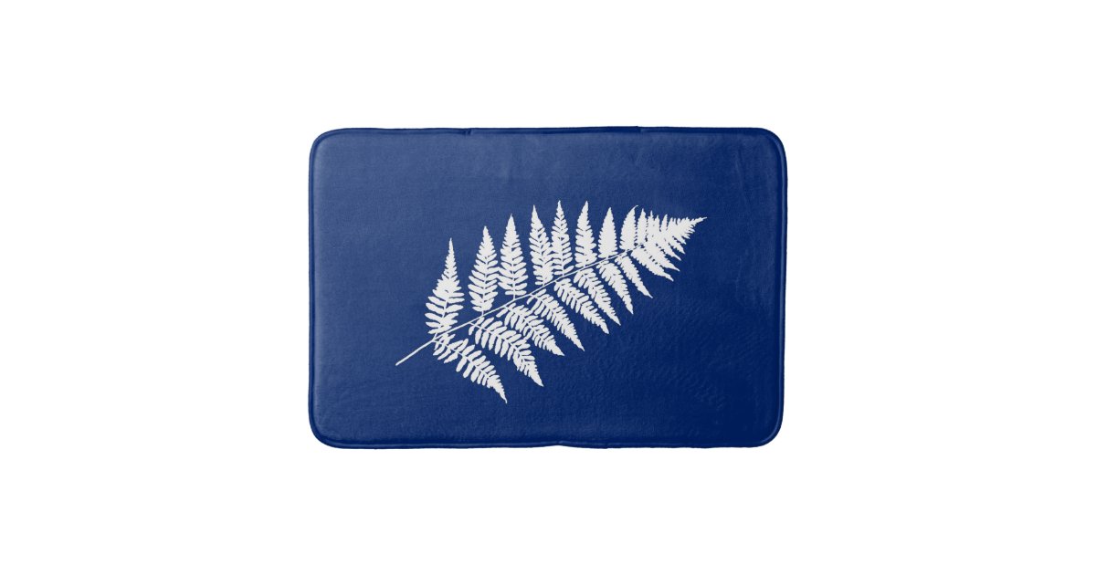 Woodland Fern 1, Cobalt Blue and White Bath Mat Zazzle