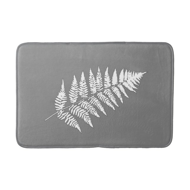 Woodland Fern 1, Gray / Grey and White Bathroom Mat (Front)