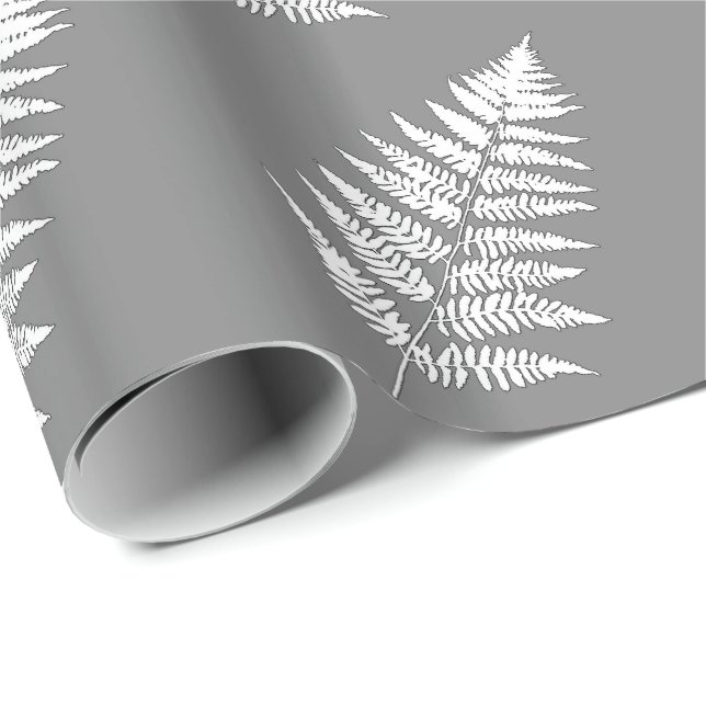 Woodland Fern 1, Gray / Grey and White Wrapping Paper (Roll Corner)