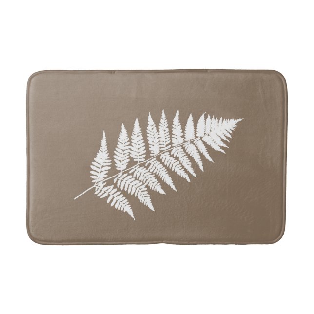 Woodland Fern 1, Taupe Tan and White Bathroom Mat (Front)