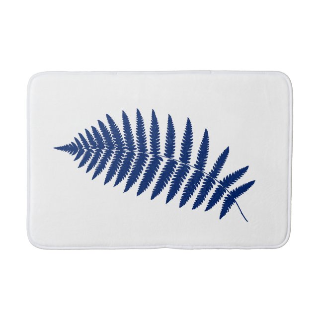 Woodland Fern 2, Cobalt Blue and White Bath Mat (Front)
