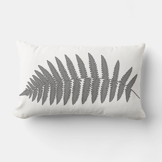 Woodland Fern 2, Gray / Grey and White Lumbar Pillow (Front)
