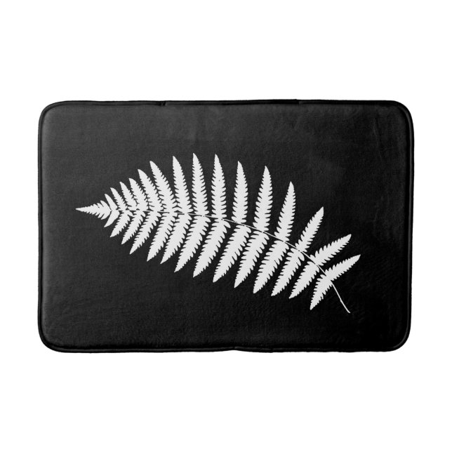 Woodland Fern 2, White and Black Bath Mat (Front)