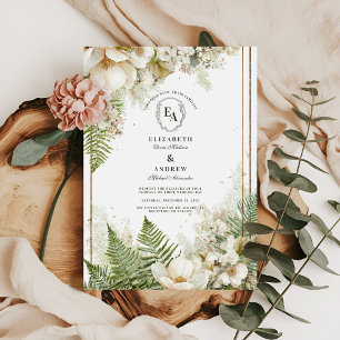 Woodland Fern and White Floral Wedding Invitation