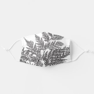 Woodland Fern Black on White Silhouettes Cloth Face Mask