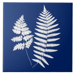 Woodland Fern, Cobalt Blue and White Ceramic Tile