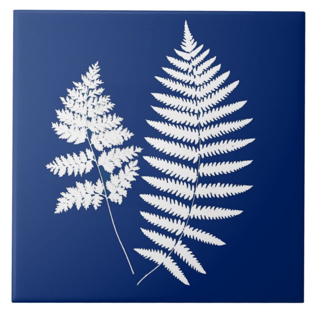 Woodland Fern, Cobalt Blue and White   Ceramic Tile (Front)