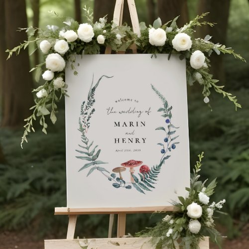 Woodland Fern Forest Red Mushroom Wedding Welcome Foam Board