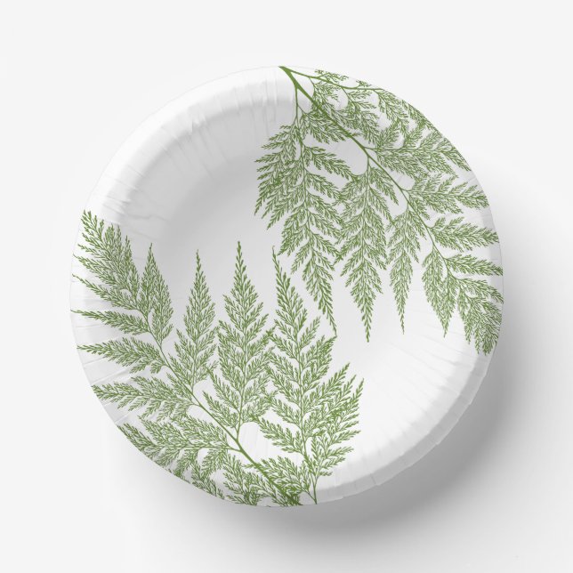 Woodland Fern Fronds Silhouette Paper Plates Bowls (Front)