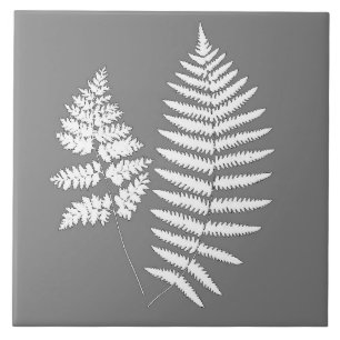 Woodland Fern, Gray / Grey and White   Ceramic Tile