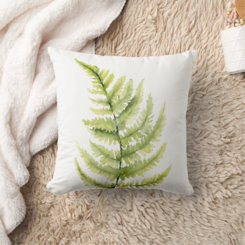 Woodland Fern Leaf Botanical Watercolor Greenery Throw Pillow