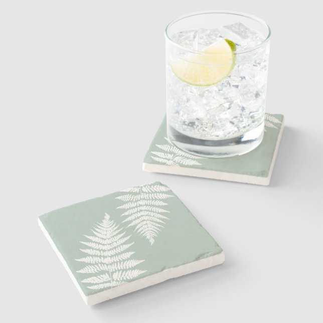 Woodland Fern Leaf Custom Background Colors  Stone Coaster (Side)