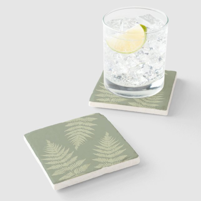 Woodland Fern Leves  Custom Background Colors  Stone Coaster (Side)