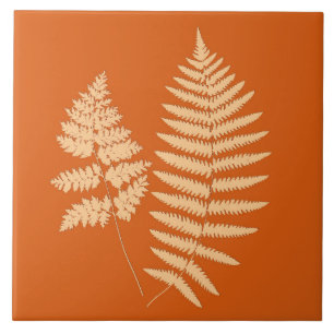 Woodland Fern, Mandarin and Pastel Orange Ceramic Tile