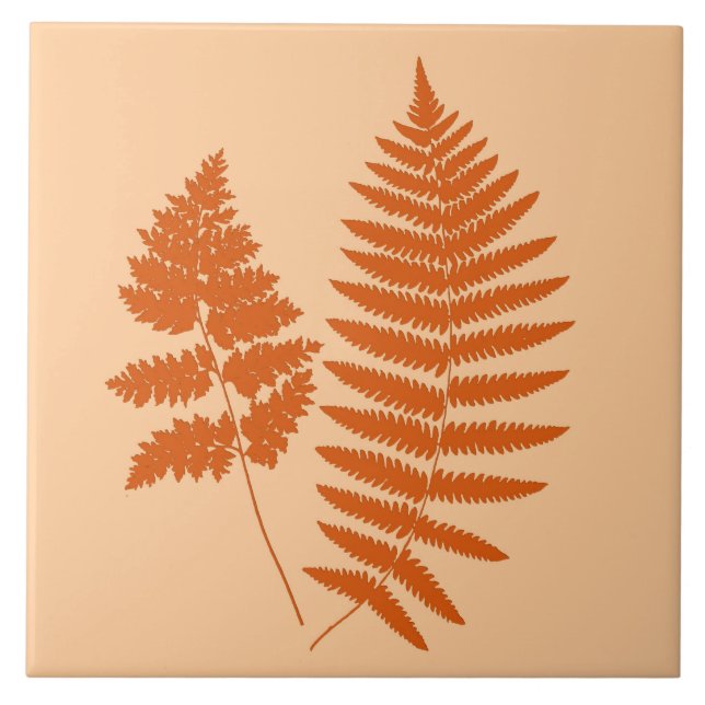 Woodland Fern, Pastel and Mandarin Orange Ceramic Tile (Front)