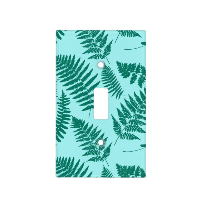Woodland Fern Pattern, Aqua and Turquoise  Light Switch Cover (Front)