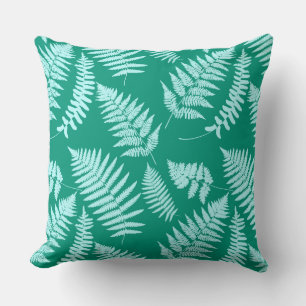 Woodland Fern Pattern, Aqua and Turquoise Throw Pillow