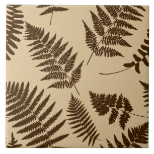 Woodland Fern Pattern, Beige and Dark Brown Ceramic Tile