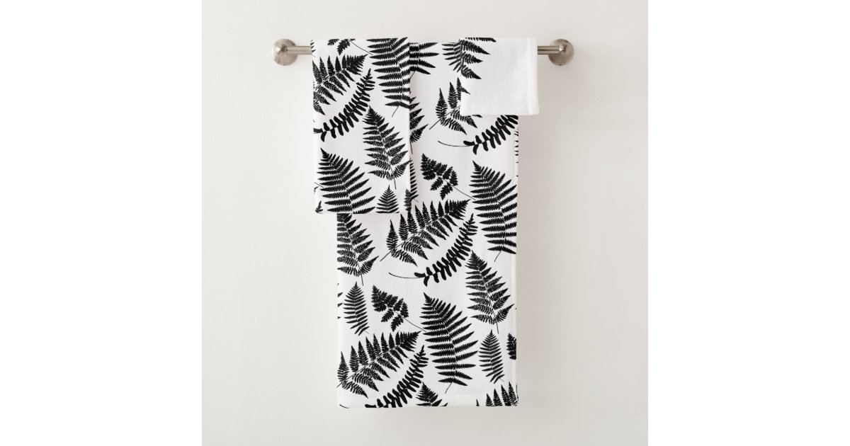 Fern Pattern Black and White Bath Towel