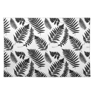 Woodland Fern Pattern, Black and White Cloth Placemat