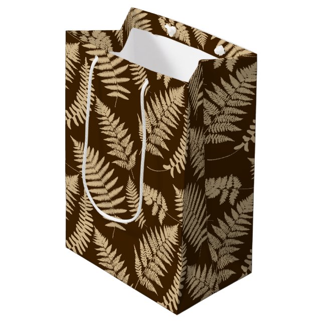 Woodland Fern Pattern, Brown and Beige Medium Gift Bag (Front Angled)
