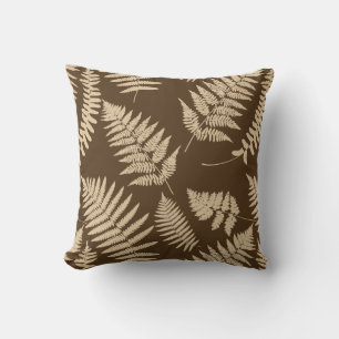 Woodland Fern Pattern, Brown and Beige Throw Pillow