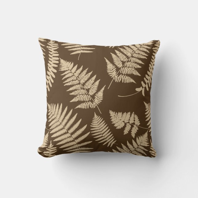 Woodland Fern Pattern, Brown and Beige Throw Pillow (Front)