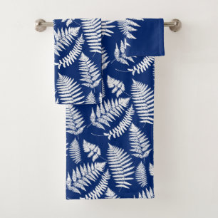 Woodland Fern Pattern, Cobalt Blue and White Bath Towel Set