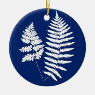 Woodland Fern Pattern, Cobalt Blue and White Ceramic Ornament