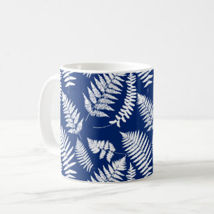 Woodland Fern Pattern, Cobalt Blue and White Coffee Mug