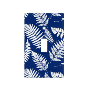 Woodland Fern Pattern, Cobalt Blue and White Light Switch Cover