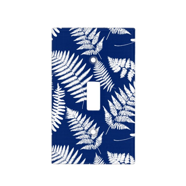 Woodland Fern Pattern, Cobalt Blue and White   Light Switch Cover (Front)