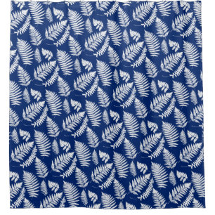 Woodland Fern Pattern, Cobalt Blue and White Shower Curtain