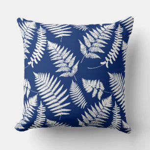 Woodland Fern Pattern, Cobalt Blue and White Throw Pillow