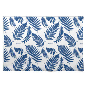 Woodland Fern Pattern, Cobalt Blue on White  Cloth Placemat