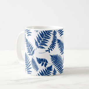 Woodland Fern Pattern, Cobalt Blue on White Coffee Mug