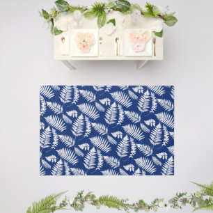 Woodland Fern Pattern, Dark Blue and White  Outdoor Rug
