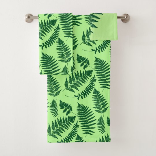 Woodland Fern Pattern, Emerald and Light Green Bath Towel Set