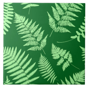 Woodland Fern Pattern, Emerald and Light Green Ce Ceramic Tile
