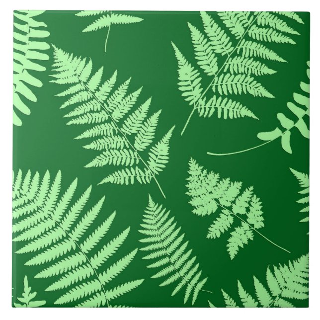 Woodland Fern Pattern, Emerald and Light Green  Ce Ceramic Tile (Front)