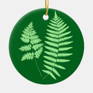 Woodland Fern Pattern, Emerald and Light Green  Ceramic Ornament