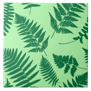 Woodland Fern Pattern, Emerald and Light Green Ceramic Tile