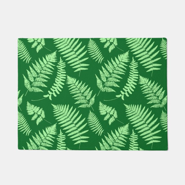 Woodland Fern Pattern, Emerald and Light Green Doormat (Front)