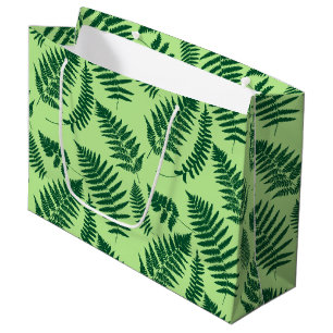 Woodland Fern Pattern, Emerald and Light Green Large Gift Bag