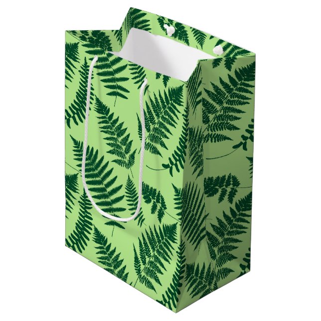 Woodland Fern Pattern, Emerald and Light Green Medium Gift Bag (Front Angled)