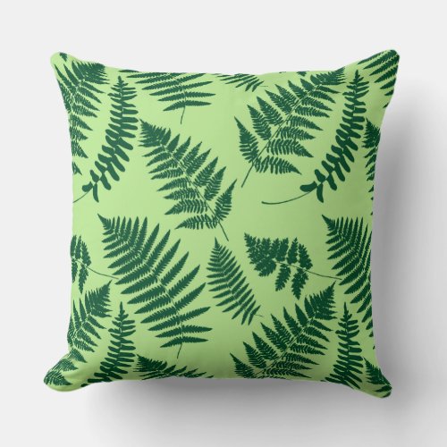 Woodland Fern Pattern Emerald and Light Green Thr Throw Pillow