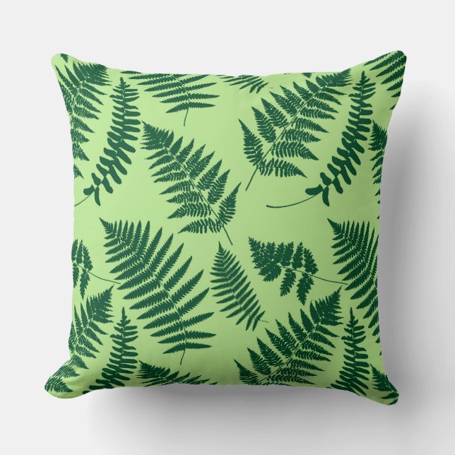 Woodland Fern Pattern, Emerald and Light Green Thr Throw Pillow (Front)