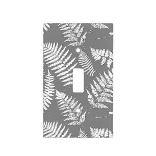 Woodland Fern Pattern, Gray / Grey and White  Light Switch Cover