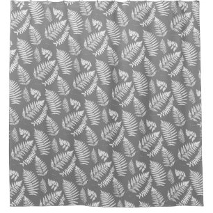 Woodland Fern Pattern, Gray / Grey and White Shower Curtain