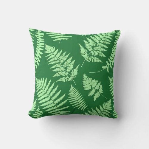 Woodland Fern Pattern Light and Dark Green  Outdoor Pillow